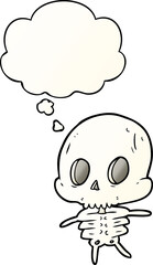 cartoon skeleton and thought bubble in smooth gradient style