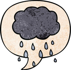 cartoon cloud raining and speech bubble in retro texture style