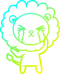 cold gradient line drawing cartoon crying lion