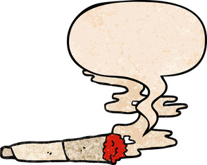 cartoon cigarette and speech bubble in retro texture style