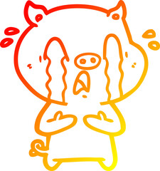 warm gradient line drawing crying pig cartoon