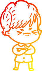 warm gradient line drawing cartoon frustrated woman