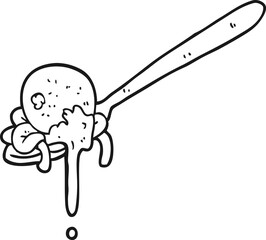 black and white cartoon meatball and spaghetti