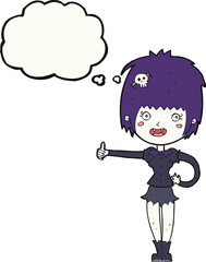 cartoon vampire girl giving thumbs up sign with thought bubble