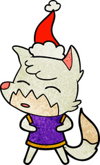 textured cartoon of a fox wearing santa hat