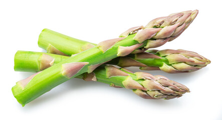 Green asparagus spears isolated on white background.