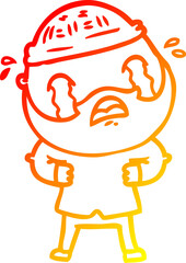 warm gradient line drawing cartoon bearded man crying