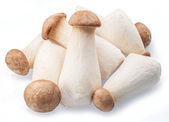 Eryngii mushrooms isolated on white background. Close-up.