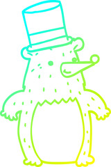 cold gradient line drawing cartoon bear in top hat