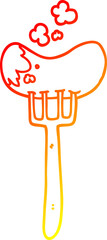 warm gradient line drawing cartoon sausage and fork