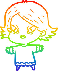rainbow gradient line drawing cartoon stressed woman