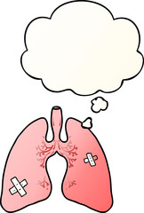 cartoon lungs and thought bubble in smooth gradient style