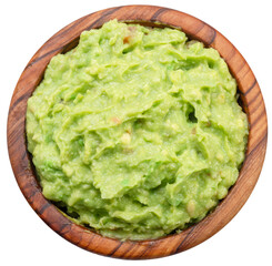 Guacamole bowl on white background. Top view. File contains clipping path.