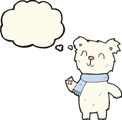 Fototapeta na wymiar cartoon cute polar bear cub with thought bubble