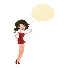 cartoon woman at party with thought bubble