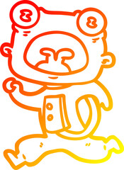 warm gradient line drawing cartoon weird alien running away