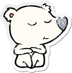 distressed sticker of a happy cartoon polar bear