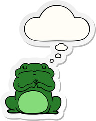 cartoon arrogant frog and thought bubble as a printed sticker