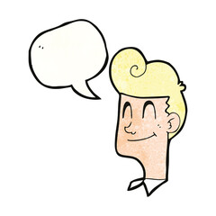 speech bubble textured cartoon smiling man