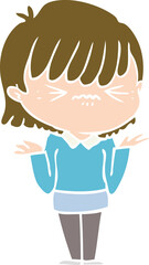 annoyed flat color style cartoon girl