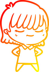 warm gradient line drawing cartoon woman