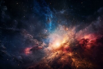 Fototapeta na wymiar Universe, galaxy and stars in space nebula, solar system or milky way cosmos. Star, NASA and dust in infinite and natural alien cosmic heaven or sky. Calm, relax and color rich outer. Generative AI