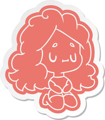 cartoon sticker of a cute kawaii girl