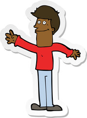 sticker of a cartoon happy man waving