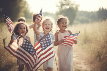 Children holding US flags during Independence Day