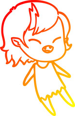 warm gradient line drawing cartoon laughing vampire girl floating