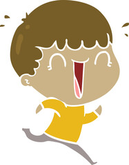 laughing flat color style cartoon man running