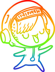 rainbow gradient line drawing cartoon astronaut woman