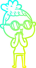 cold gradient line drawing cartoon woman wearing spectacles