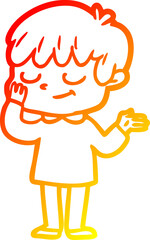 warm gradient line drawing cartoon happy boy