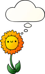 cartoon flower and thought bubble in smooth gradient style