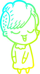 cold gradient line drawing happy cartoon girl