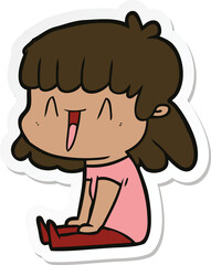 sticker of a cartoon happy girl
