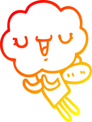 warm gradient line drawing cute cartoon cloud head creature