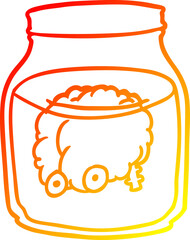 warm gradient line drawing spooky brain floating in jar