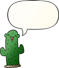 cartoon cactus and speech bubble in smooth gradient style