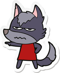 sticker of a cartoon annoyed wolf