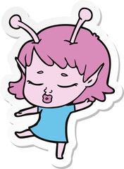 sticker of a cute alien girl cartoon