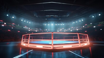 ring, arena for boxing fights and competitions, seats for spectators, modern illustration