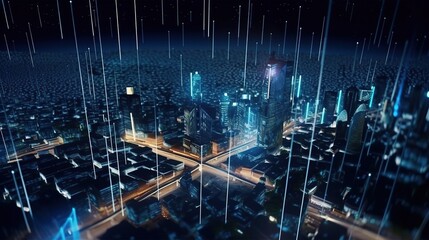 city in isometric form. The concept of connecting devices, communication between devices. Banner of urban transport system of the future.