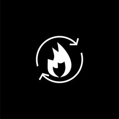 Metabolic processes icon in flat. Fire with arrows rotation symbol on black