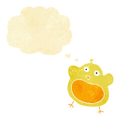 cartoon fat bird with thought bubble