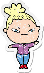 distressed sticker of a cartoon woman