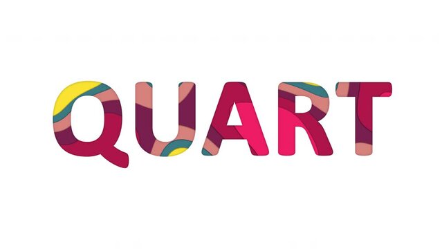 Multi-colored inscription unit QUART with colored spots floating inside. Looped from frame 120 to 839, Alpha BW at the end