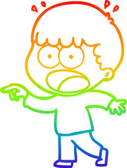 rainbow gradient line drawing cartoon shocked man pointing