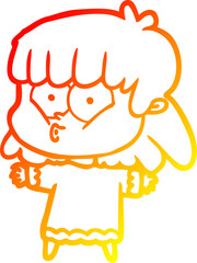 warm gradient line drawing cartoon whistling girl